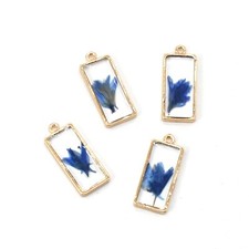 4PCS Gold Tone Real Dry Flower Resin Rectangle Charm Pendant Supply GBY301