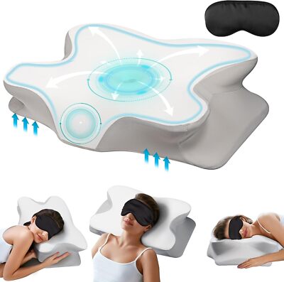 Cervical Pillow for Neck and Pain Relief with Eye Mask | Gray White 