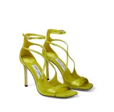 Jimmy Choo Lime Green 95mm Azia Satin Stiletto Sandals EU 37.5 / US 7.5