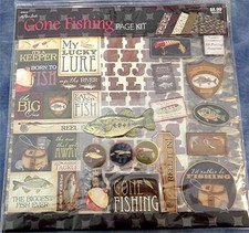 Gone Fishing Page Kit, The Paper Studio, 12"x12" Scrapbook Pages with Stickers