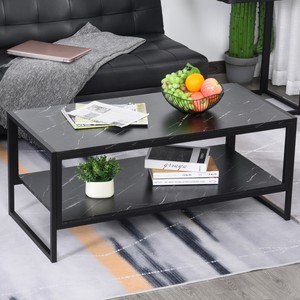 Modern Marble Texture Coffee Table End Side Table with Storage Shelf Home Office