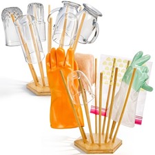 Set of 2 Plastic Bag and Bottle Drying Racks, Countertop Kitchen Bamboo Dryin...
