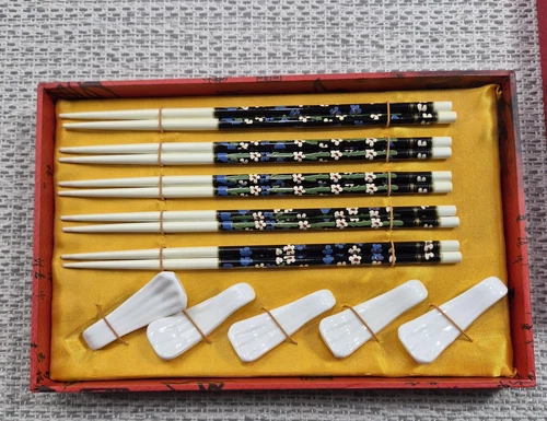 Chinese Chopsticks Gift Box Set Black Plastic Porc