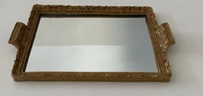 Vintage Gold Art Deco Mirror Tray Rectangle Resin 15”