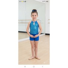 Weissman Dance Biketard Kids IC 6 Blue Sequin Halter Neck Performance 16254