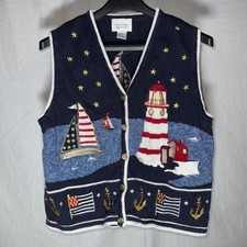 Christopher  Banks Vintage Y2K Nautical Lighthouse Sailboat Sweater Vest M