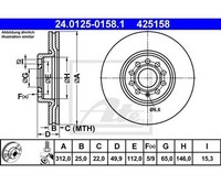 2 St. Bremsscheibe Ate 24.0125-0158.1 FüR Vw Passat Tiguan
