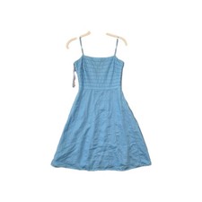 Y2K Ann Taylor Women's Blue Linen Eyelet Mini Spaghetti Strap Dress 2