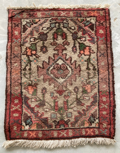 Vintage Hand Made Traditional Rug Oriental Wool Multicolor Carpet 55x45 cm