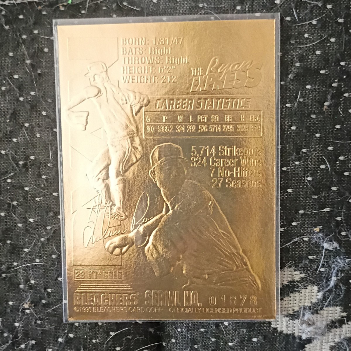 1996 Bleachers 23 Karat Gold Nolan Ryan All-Time Strikeout King