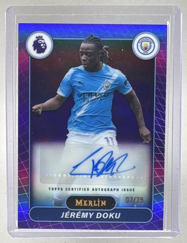 Jeremy Doku 2026 Topps Merlin Premier League #MV-JD Purple Refractor Auto /75