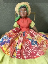 Vintage Caribbean Woman Doll Handmaid Painted Face Cloth Body Folk Art