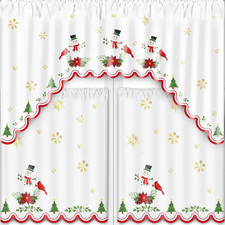Christmas Kitchen Curtain Set Snowman Window Curtains and Valances Xmas Rod Pock