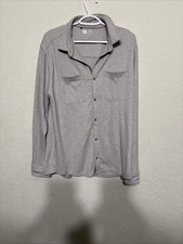 WA Shirt Mens L Beige Geometric Long Sleeve Button Up Pockets Knit