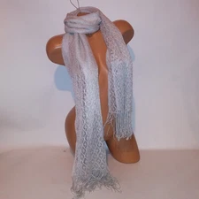Cejon Scarf Womens Gray Silver Metallic Shimmer Fringe Length 70"