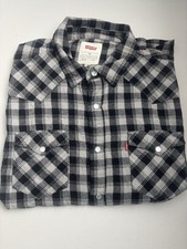 Vintage Levi's Flannel Long Sleeve Shirt Pearl Snap Red Tab Medium Black Gray