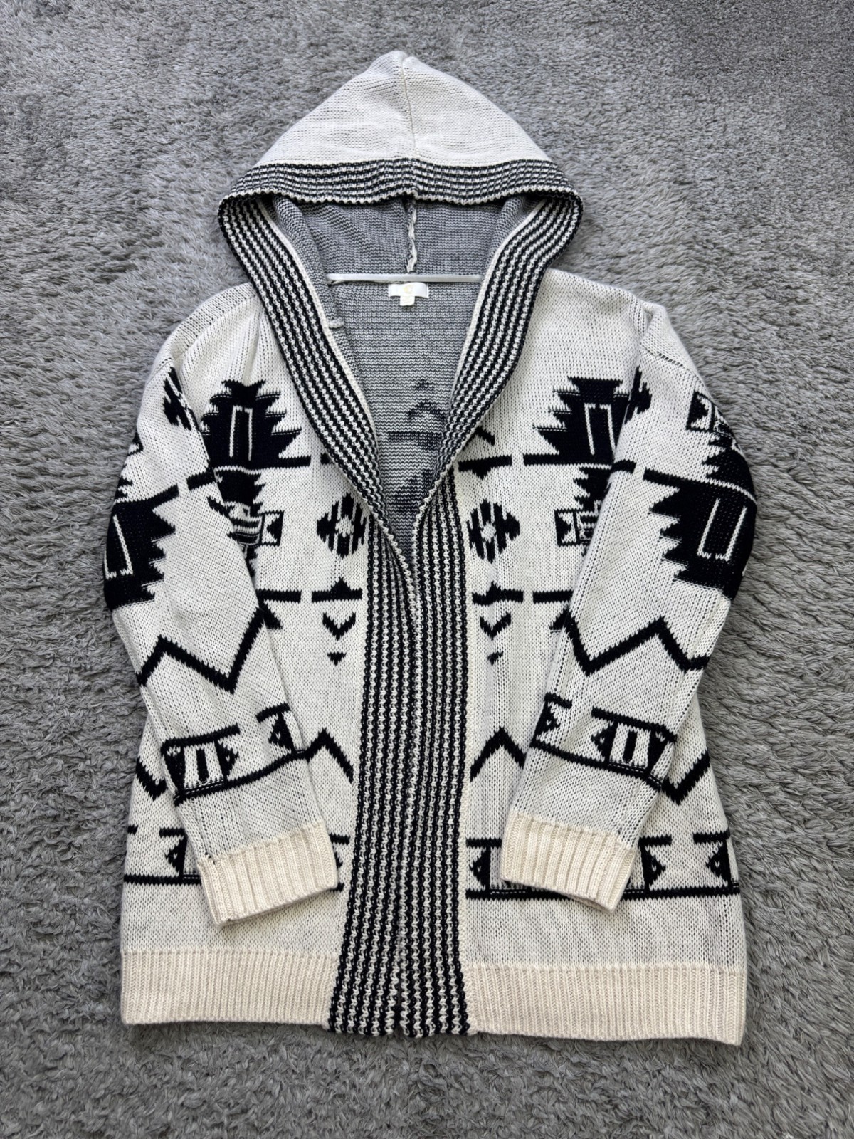 Charming Charlie Sweater Women Medium White Aztec Southwestern Hooded Cardigan