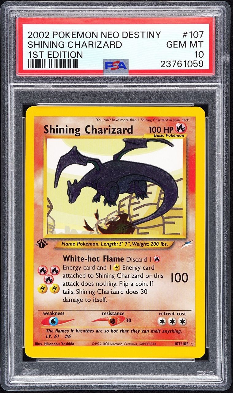 2002 Pokemon Shining Charizard 1st Edition 107/105 Neo Destiny Holo PSA 10