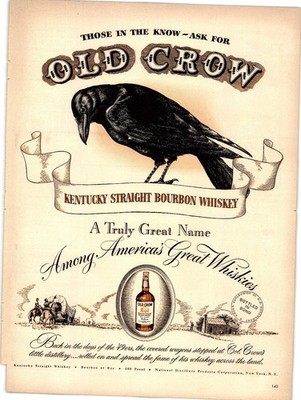 Old Crow Kentucky Bourbon Whiskey Magazine Ad 1940s Black Crow Art Print AD152