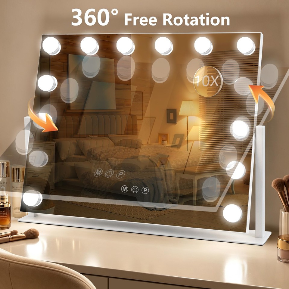 Ratsamee Vanity Mirror with Lights, 19" x 16" Hollywood Lighted Makeup