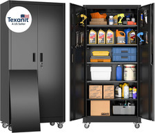Metal Garage Storage Cabinet with Wheels and Pegboard, 71'' X 34'' X 18'' Lockab