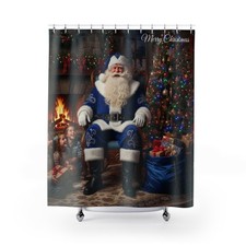 Deluxe Santa Claus In Blue Xmas Shower Curtain Xmas Bathroom Decor