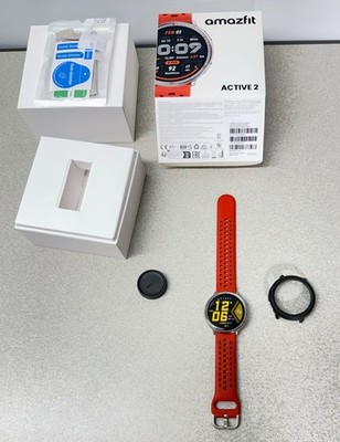 Good Condition USED Amazfit Active 2 Smart Watch 44mm GPS,  Red Sport Silicone