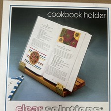 Deluxe Original Cookbook Holder - Acrylic Shield With Wooden Base brass hinges 