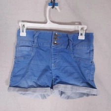 SO Girls Denim Shorts 14 Triple Snap Cuffed Twisted Loops Soft Youthful Casual