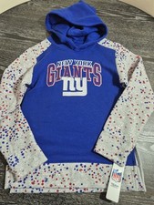 NFL Girls NY Giants Hoodie Size L 10/12 Blue Gray Splatter Pullover NWT