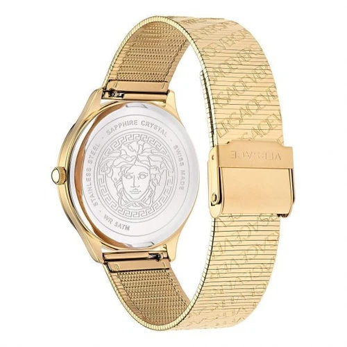 Orologio Versace Logo Halo Quadrante Nero Bracciale Tono Oro 38mm VE2O00522