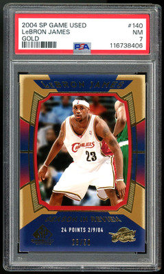 2004 SP GAME USED #140 LEBRON JAMES GOLD #'d 28/50 PSA 7