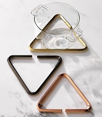 CB2 (Crate & Barrel) Modern Metal Triangle Trivets Gold, Copper, Black