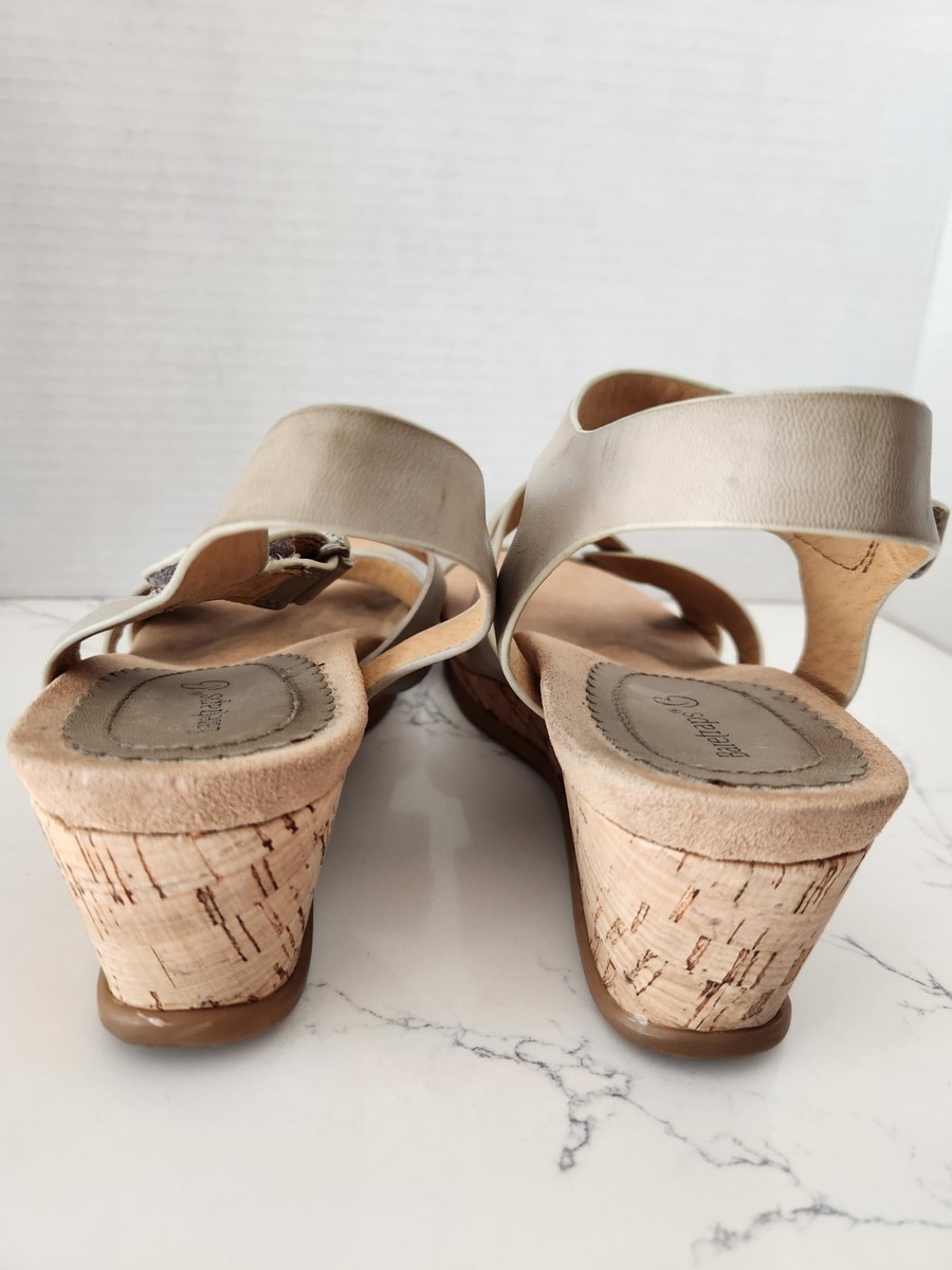 Baretraps Women's Wedge Open Toe Sandals Ankle Straps Beige Tan Size 8 View 4