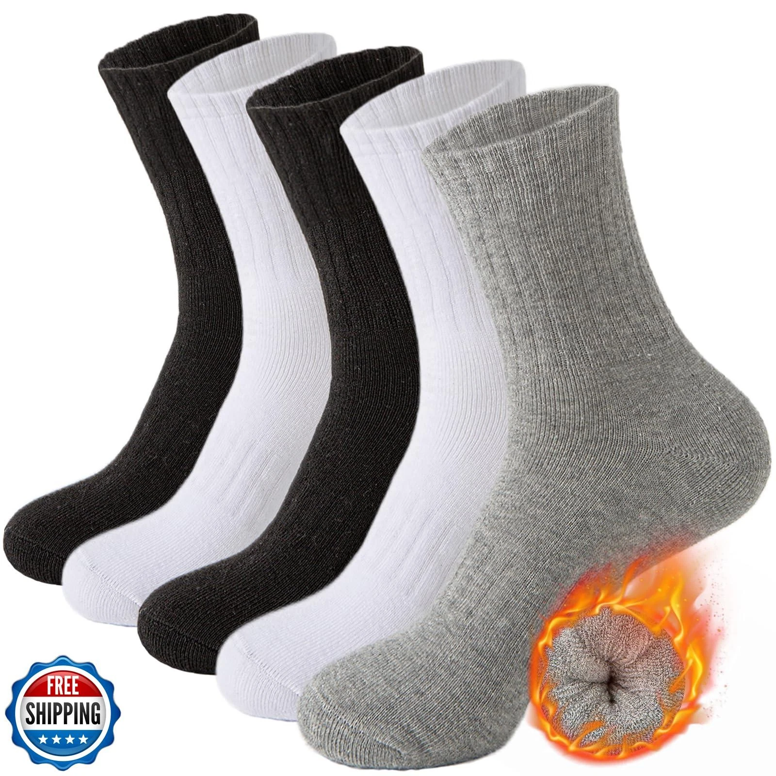 MOSOTECH 5 Pairs Wool Hiking Socks for Women Warm Winter Thermal Thick Cushio