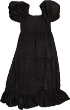 Silk & Salt S Black Tiered Midi Dress Short Sleeve Peasant Gothic Cottagecore