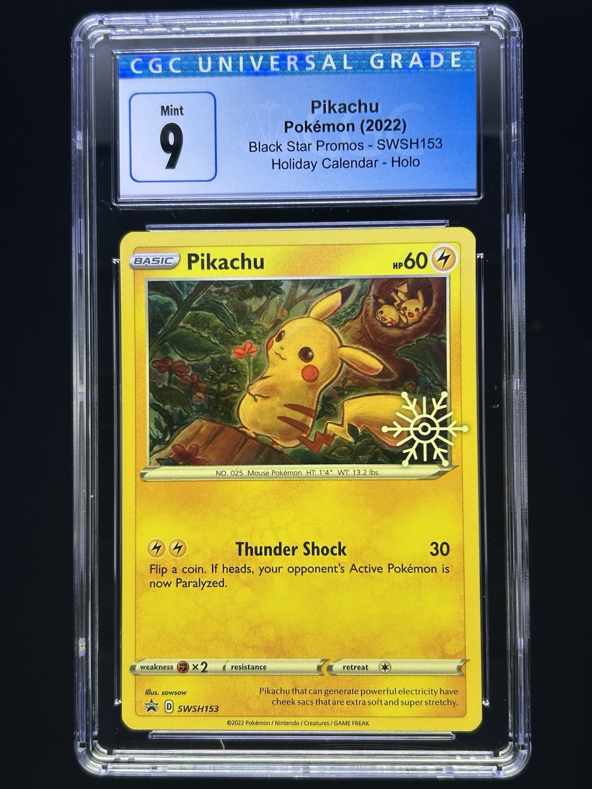 Pokemon - Holiday Calendar - Pikachu SWSH153 - 2022 Promo Holo - CGC 9