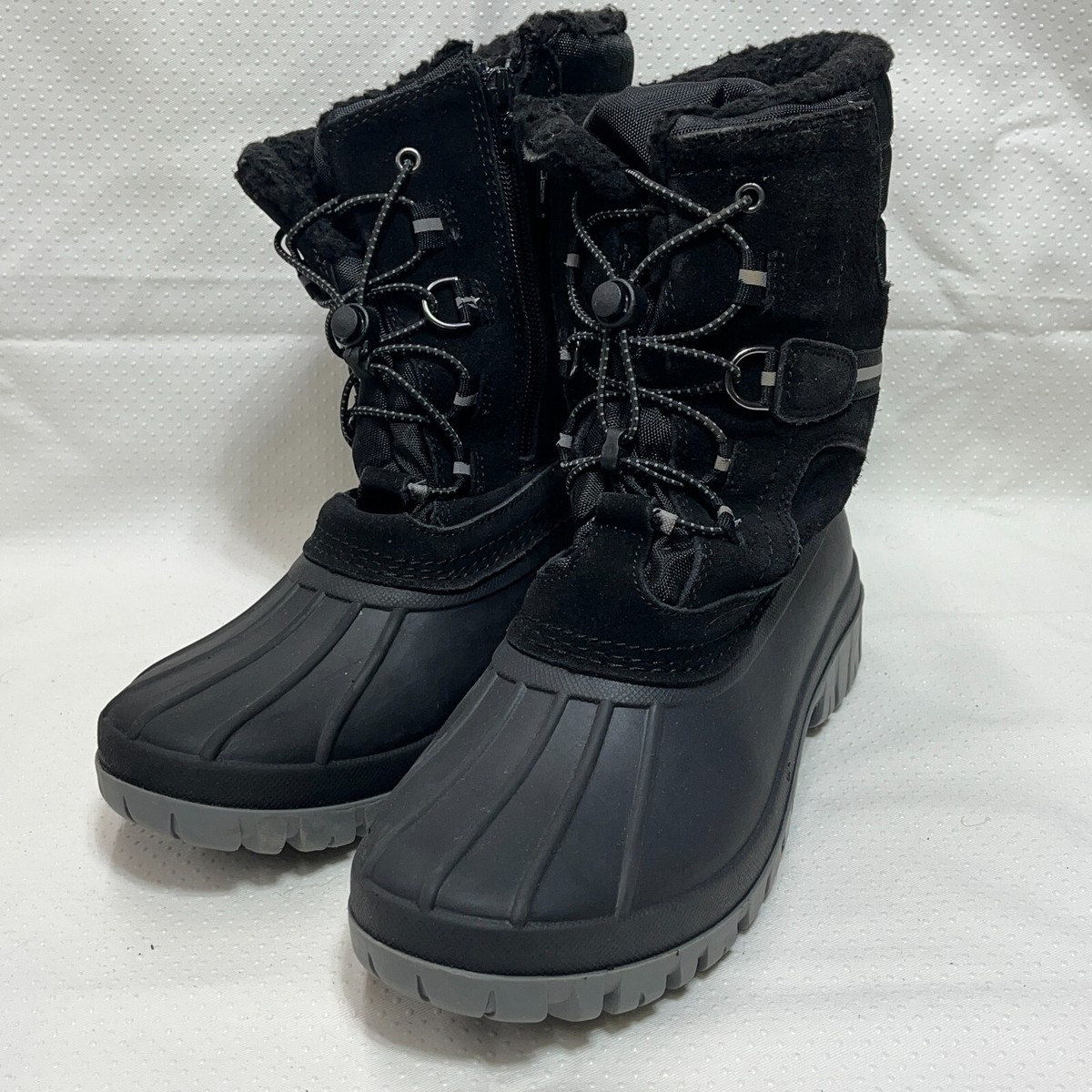 Lands' End 519206 Snow Boots Unisex Youth US 7 Black Round Toe Fur