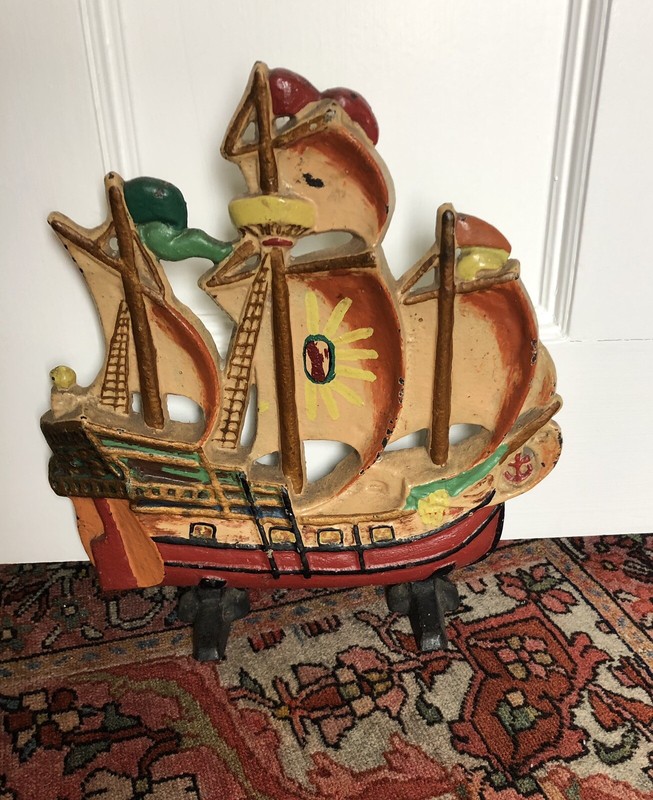 REDUCED❗️VINTAGE ANTIQUE CAST IRON SHIP DOOR STOP SAILING PIRATE BOAT