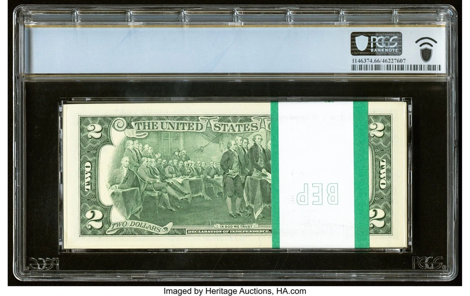 FULL PACK OF 100 $2 2003 FEDERAL RESERVE NOTES MINNEAPOLIS PCGS 66PPQ FR.1937-I - Image 2 of 2