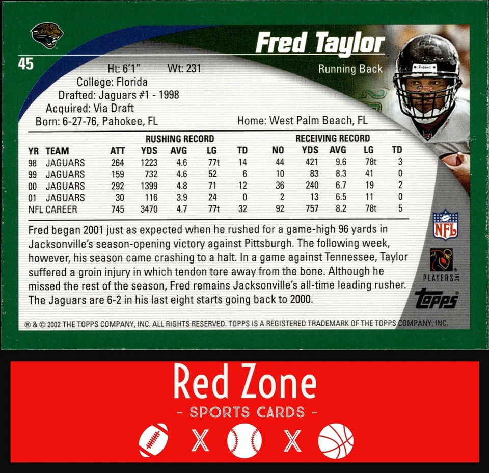 2002 Topps - #45 Fred Taylor NM Set Break. - Image 2 of 2