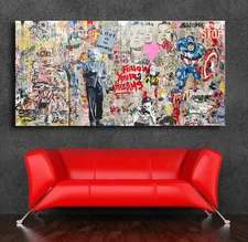 Graffiti art Einstein Mural  36 x 20  Canvas Ready to hang Custom Stretched