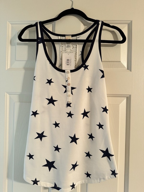 New 7th Ray Top Womens Medium With And Navy Americana Tank Sleeveless Casual Top