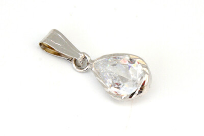 9ct White Gold CZ Pendant Teardrop necklace no chain Gift Boxed Made in UK