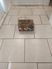 Wicker Rattan Picnic Basket Holds Plates Utensils