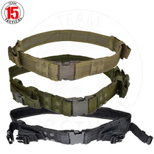 Heavy Duty TAC BELT Black/Green/Tan 32"-49" w/ QR Buckles 2 Pouches, 2.25" WIDE
