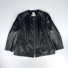 BASLER Faux Leather Black Full Zip Long Sleeve Coat Jacket Top Womens 22