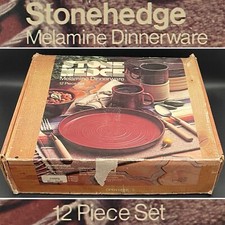 Stone Hedge Lemon Yellow Melamine Dinnerware 12pc + Utensils 1978 Made in USA