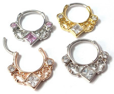 1pc Lace Swirl w/CZ Gems 16g Septum Clicker Nose Ring 16 gauge Body Jewelry
