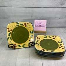 Maxam Sonoma Tuscan TUSCANY Olive Green Center Square Ceramic Salad Plates Set 6